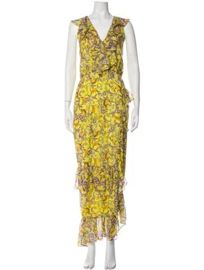 Pre-owned Saloni Silk Long Dress In Yellow