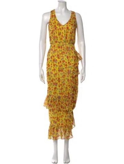 Pre-owned Saloni Silk Long Dress In Yellow
