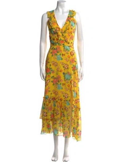 Pre-owned Saloni Silk Long Dress In Yellow