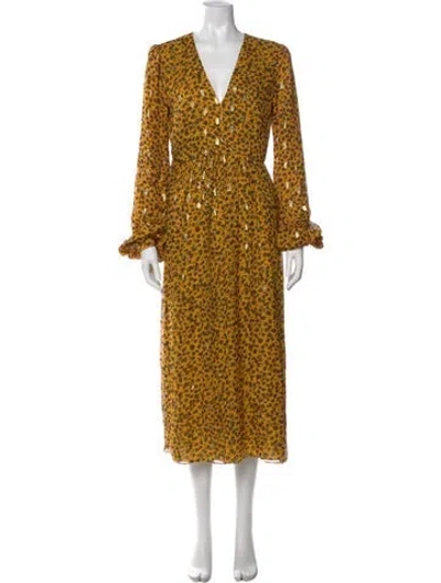 Pre-owned Saloni Silk Long Dress In Yellow