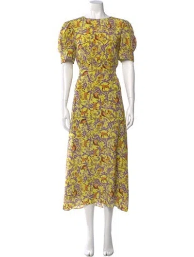 Pre-owned Saloni Silk Long Dress In Yellow