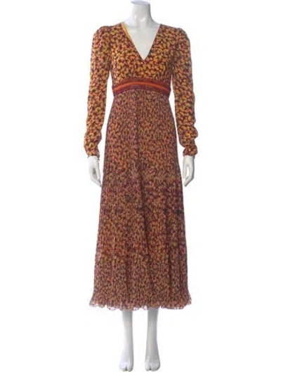 Pre-owned Saloni Silk Long Dress In Yellow