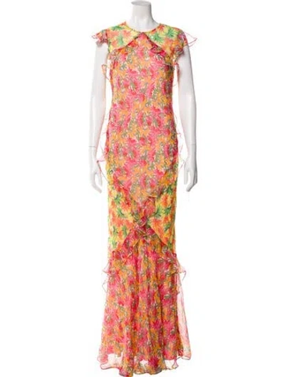 Pre-owned Saloni Silk Long Dress In Yellow