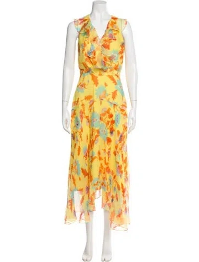 Pre-owned Saloni Silk Long Dress In Yellow