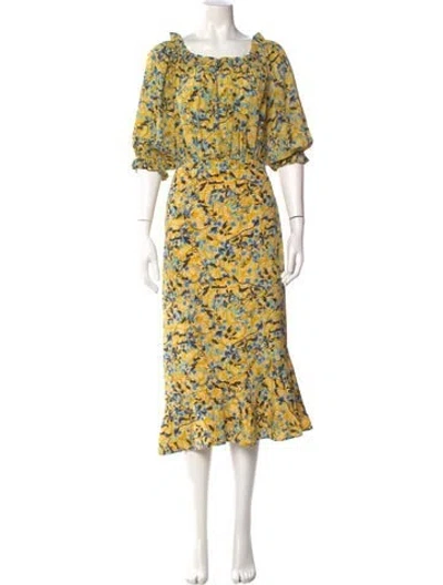 Pre-owned Saloni Silk Long Dress In Yellow