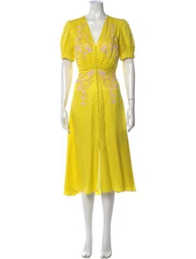 Pre-owned Saloni Silk Long Dress In Yellow