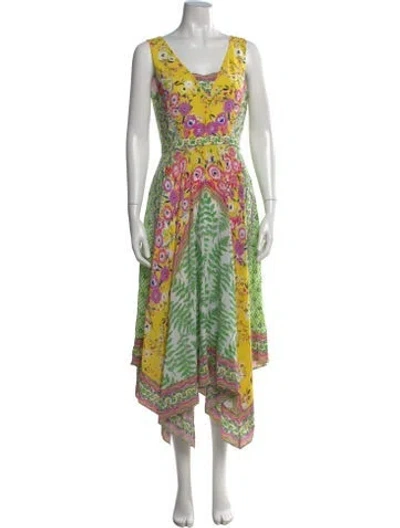 Pre-owned Saloni Silk Long Dress In Yellow