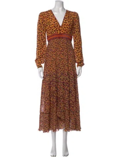 Pre-owned Saloni Silk Long Dress In Yellow