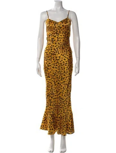 Pre-owned Saloni Silk Long Dress In Yellow