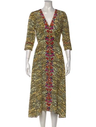 Pre-owned Saloni Silk Long Dress In Yellow