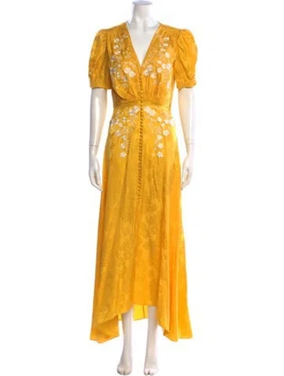 Pre-owned Saloni Silk Long Dress In Yellow
