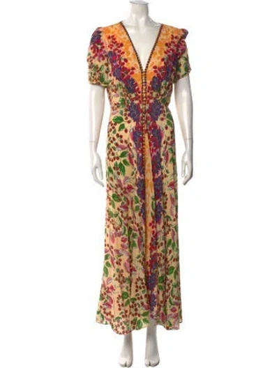 Pre-owned Saloni Silk Long Dress In Yellow
