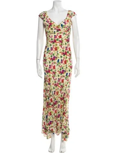 Pre-owned Saloni Silk Long Dress In Yellow