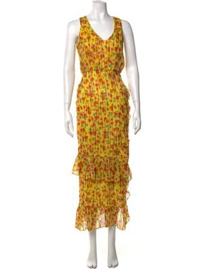 Pre-owned Saloni Silk Long Dress In Yellow