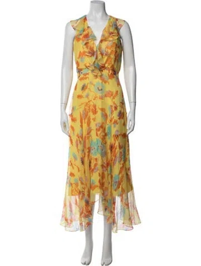 Pre-owned Saloni Silk Long Dress In Yellow