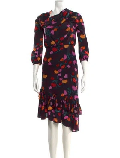 Pre-owned Saloni Silk Midi Length Dress In Black