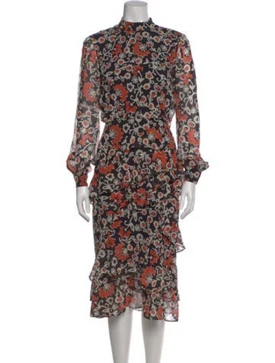 Pre-owned Saloni Silk Midi Length Dress In Black