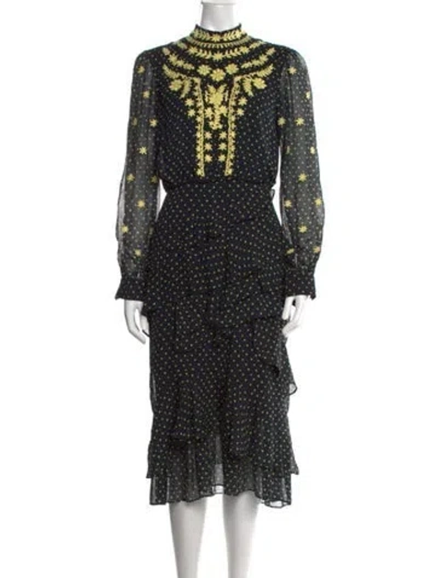 Pre-owned Saloni Silk Midi Length Dress In Black