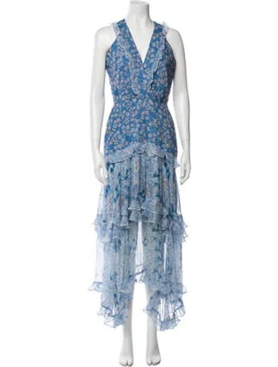 Pre-owned Saloni Silk Midi Length Dress In Blue