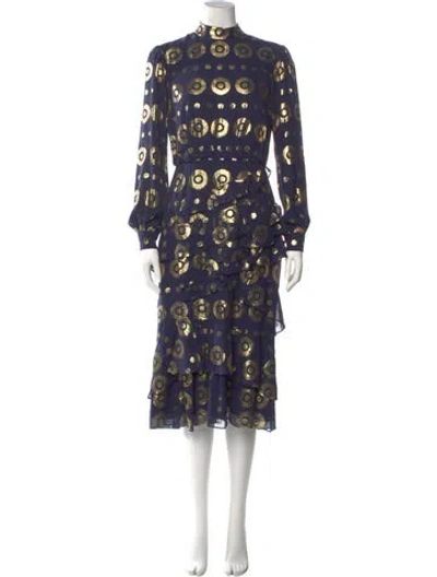 Pre-owned Saloni Silk Midi Length Dress In Blue