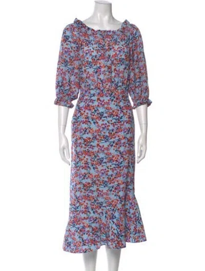 Pre-owned Saloni Silk Midi Length Dress In Blue