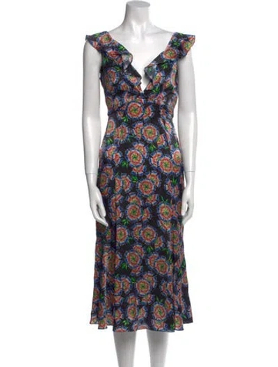 Pre-owned Saloni Silk Midi Length Dress In Blue