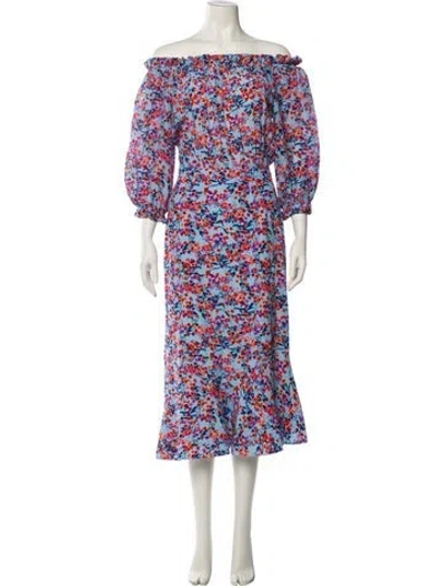 Pre-owned Saloni Silk Midi Length Dress In Blue