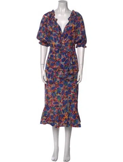 Pre-owned Saloni Silk Midi Length Dress In Blue