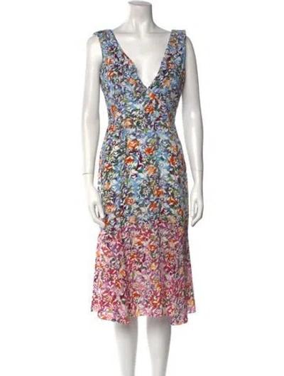 Pre-owned Saloni Silk Midi Length Dress In Blue