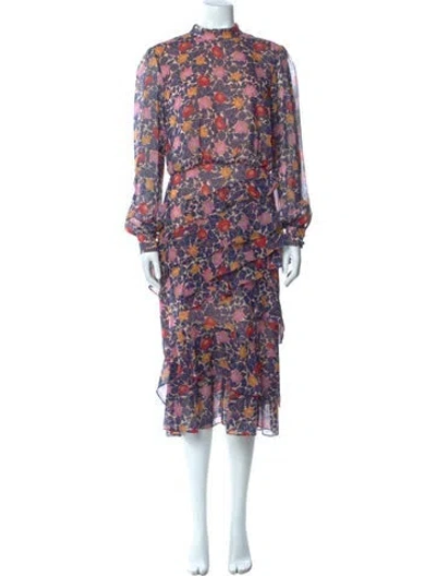 Pre-owned Saloni Silk Midi Length Dress In Blue