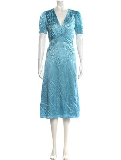 Pre-owned Saloni Silk Midi Length Dress In Blue
