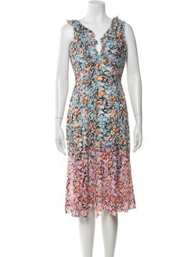 Pre-owned Saloni Silk Midi Length Dress In Blue