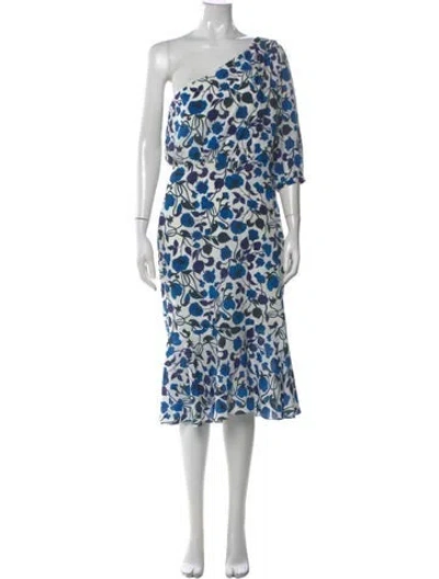 Pre-owned Saloni Silk Midi Length Dress In Blue