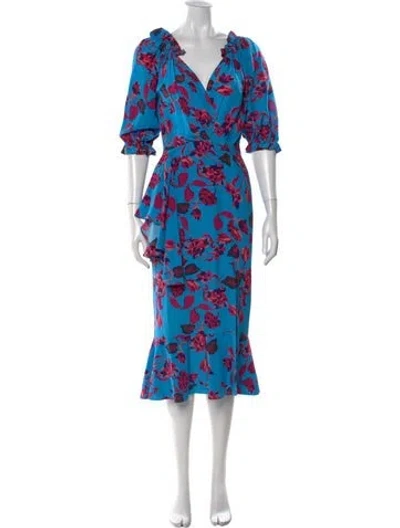 Pre-owned Saloni Silk Midi Length Dress In Blue