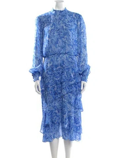 Pre-owned Saloni Silk Midi Length Dress In Blue