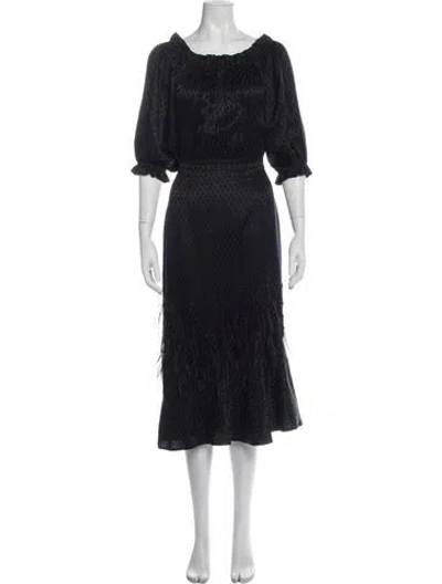 Pre-owned Saloni Silk Midi Length Dress In Blue