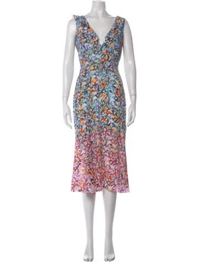 Pre-owned Saloni Silk Midi Length Dress In Blue