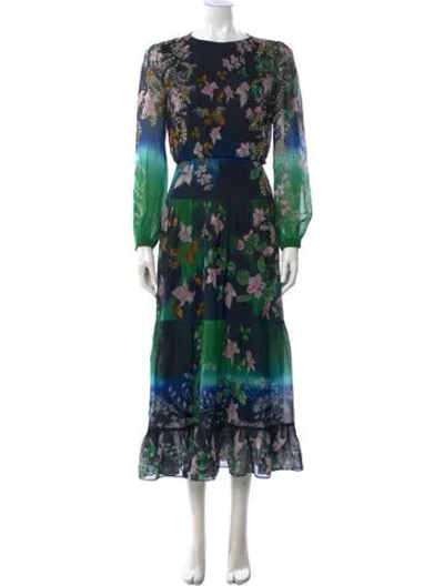 Pre-owned Saloni Silk Midi Length Dress In Blue