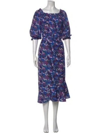 Pre-owned Saloni Silk Midi Length Dress In Blue