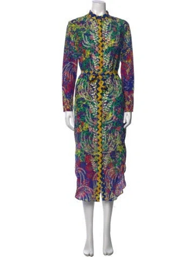Pre-owned Saloni Silk Midi Length Dress In Blue