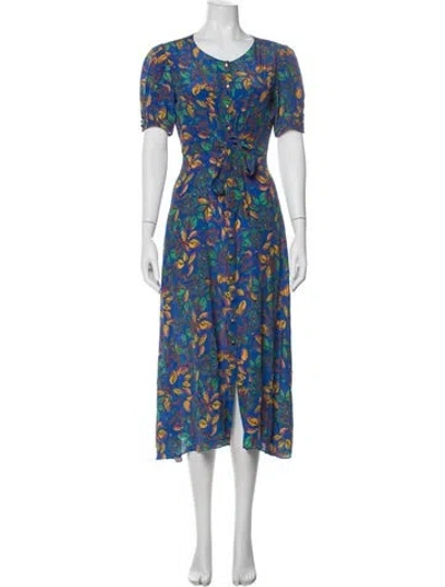 Pre-owned Saloni Silk Midi Length Dress In Blue