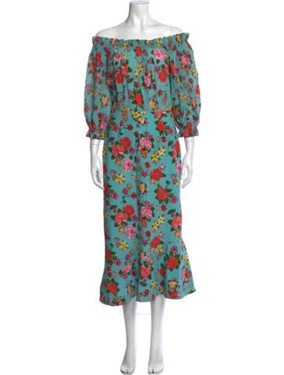 Pre-owned Saloni Silk Midi Length Dress In Blue
