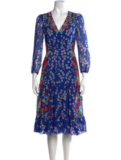 Pre-owned Saloni Silk Midi Length Dress In Blue