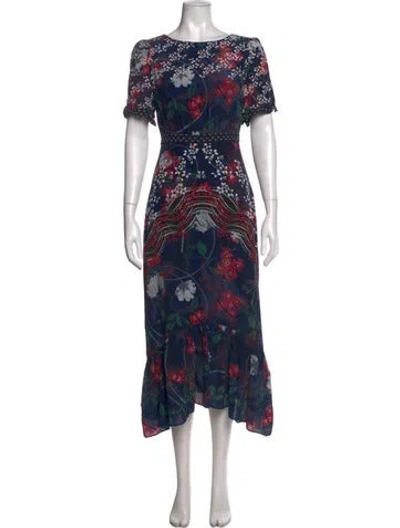 Pre-owned Saloni Silk Midi Length Dress In Blue