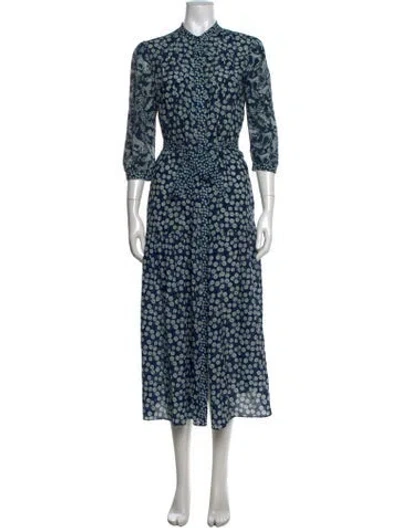 Pre-owned Saloni Silk Midi Length Dress In Blue