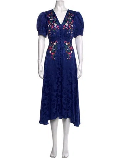 Pre-owned Saloni Silk Midi Length Dress In Blue