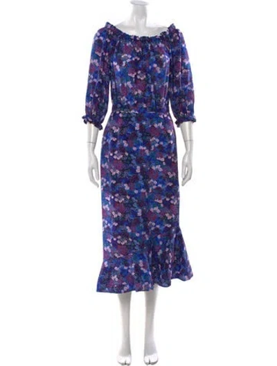 Pre-owned Saloni Silk Midi Length Dress In Blue