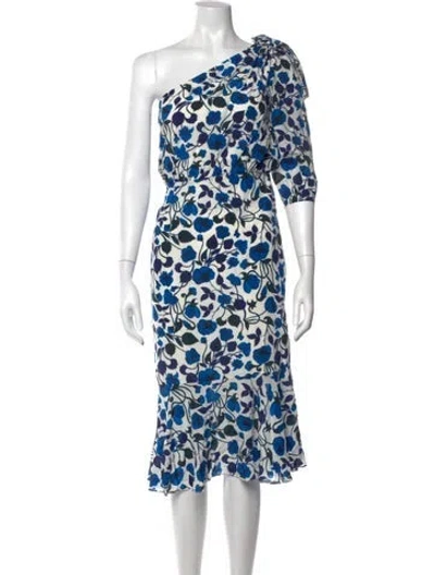 Pre-owned Saloni Silk Midi Length Dress In Blue