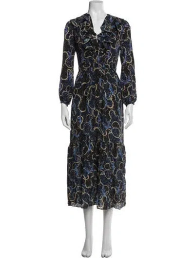Pre-owned Saloni Silk Midi Length Dress In Blue