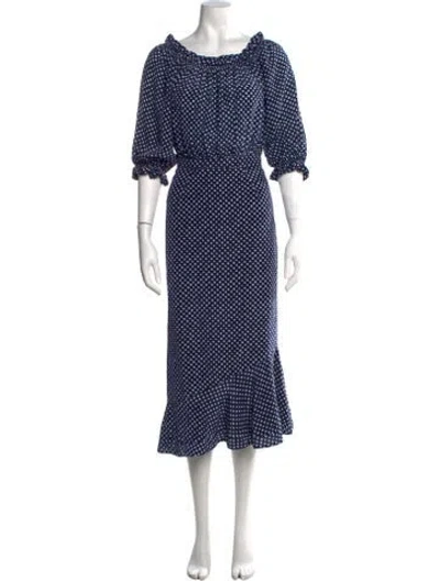 Pre-owned Saloni Silk Midi Length Dress In Blue